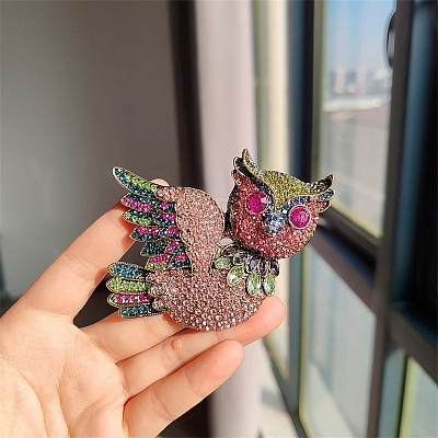 Owl Alloy Rhinestone Brooches PW-WG13AF2-01-1