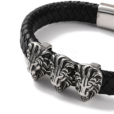 Men's Braided Black PU Leather Cord Bracelets BJEW-K243-20AS-1