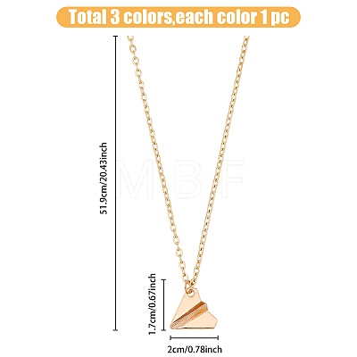 3Pcs 3 Colors Alloy Origami Plane Pendant Necklaces Set for Women NJEW-FI0001-08-1