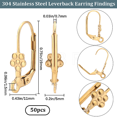 50Pcs Ion Plating(IP) 304 Stainless Steel Flower Leverback Earring Findings STAS-BBC0002-56-1