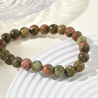 Natural Unakite Round Beaded Stretch Bracelets GG-CBA12F1-02A-07-1