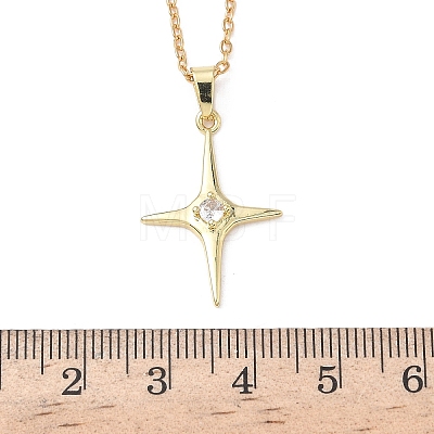 Brass Pave Clear Cubic Zirconia Star Pendant 304 Stainless Steel Chain Necklaces for Women NJEW-D341-07G-1