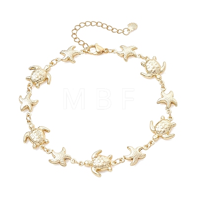 Summer Beach 304 Stainless Steel Turtle Starfish Link Chain Anklets for Women AJEW-AN00788-1