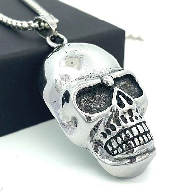 Punk Retro 304 Stainless Steel Skull Pendant Necklaces for Women Men SH9006-1