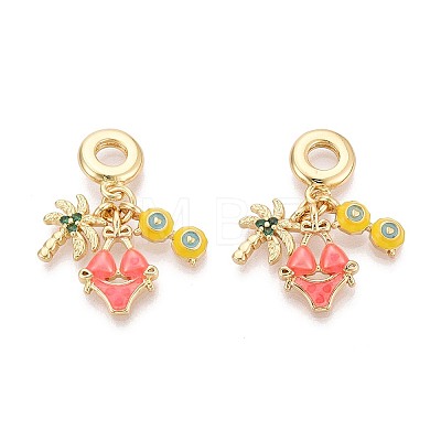 Brass Micro Pave Clear Cubic Zirconia and Enamel European Dangle Charms  KK-T079-76G-1