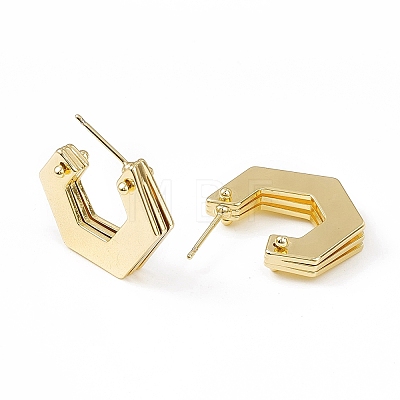 Brass Hexagon Stud Earrings KK-K271-19G-1