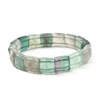 Square Natural Fluorite Beads Stretch Bracelets for Women Men BJEW-C097-06L-1