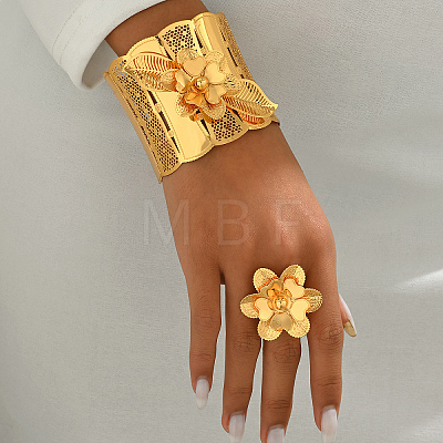 Iron Hollow Flower Cuff Bangles & Rings Set for Women CQ8674-1
