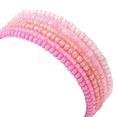 Pink Color Palette Gradient Color Glass Seed Beaded Stretch Bracelet Sets BJEW-MZ00102-01-1