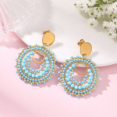304 Stainless Steel with Glass Seed Beads Stud Earrings EJEW-MZ00761-1