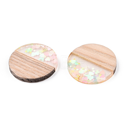 Transparent Resin & White Wood Pendants RESI-N039-33-1