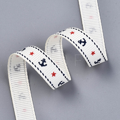 Single Face Anchor & Star Printed Polyester Grosgrain Ribbon OCOR-S050-10mm-03-1-1