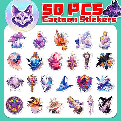 Magic 50Pcs PVC Adhesive Waterproof Stickers Self-Adhesive Stickers PW-WGE6A48-01-1