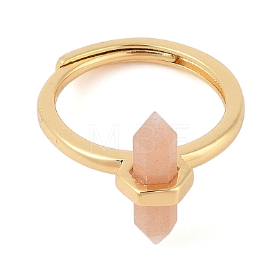 Double Pointed Hexagonal Prism Natural Sunstone Adjustable Rings for Women RJEW-G327-01G-01-1