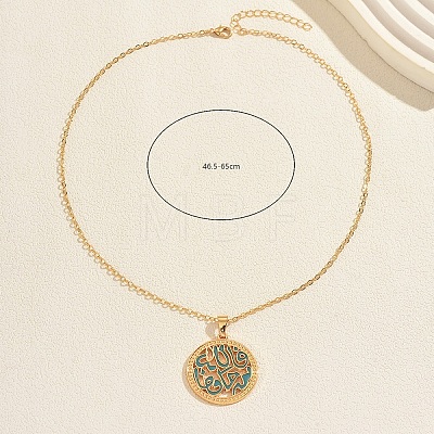 Alloy Islamic Arabic Calligraphy Flat Round Enamel Pendant Necklaces ZV2727-3-1