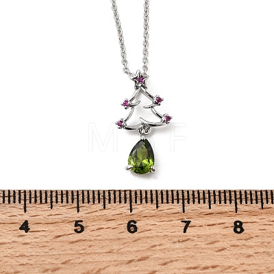 Christmas Tree Brass Micro Pave Cubic Zirconia Pendants Necklaces NJEW-L468-01P-B02-1