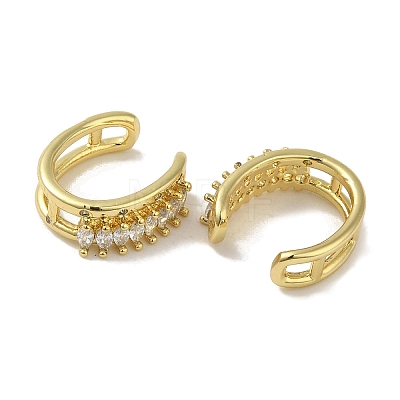 Rack Plating Brass Pave Clear Cubic Zirconia Oval Cuff Earrings for Women EJEW-P280-16G-1