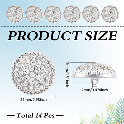 14Pcs 1-Hole Alloy Glass Shank Buttons BUTT-MA0001-16C-S-1