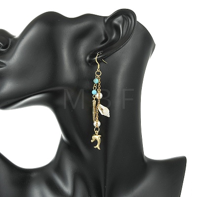 Shell Pearl Bead & 316 Surgical Stainless Steel Charms Dangle Earrings for Women EJEW-JE07274-1
