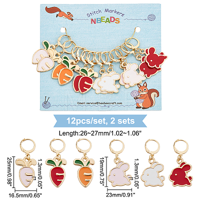 12Pcs 6 Style Alloy Enamel Rabbit & Carrot Charm Locking Stitch Markers HJEW-PH01669-1