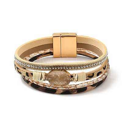 Vintage Leather Bracelet with European and American White Crystal Inlaid Diamonds - Magnetic Buckle. ST3918000-1