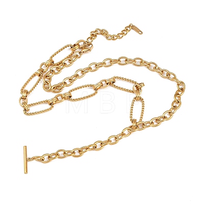 304 Stainless Steel Mixed Chain T Bar Y Tassel Necklaces for Women NJEW-Z111-03G-1