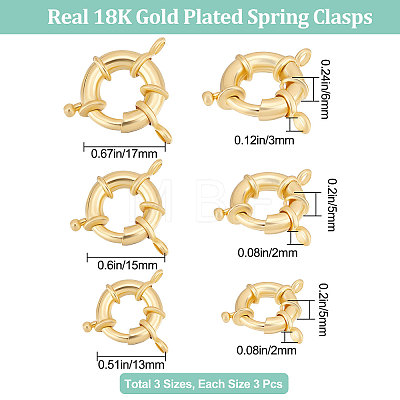 9Pcs 3 Styles Rack Plating Brass Spring Clasps KK-BBC0005-66-1