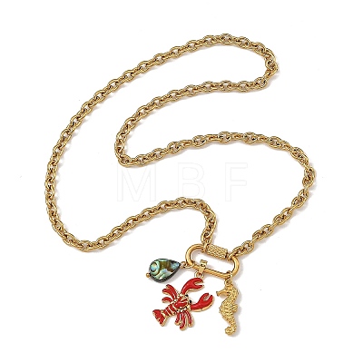 Ocean Brass Enamel Red Lobster Pendants 304 Stainless Steel Cable Chain Necklaces for Women NJEW-JN06483-02-1