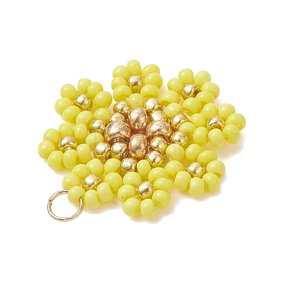 Glass Seed Beaded Flower Pendants PALLOY-MZ01181-02-1