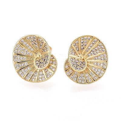 Spiral Shell Brass Micro Pave Cubic Zirconia Stud Earrings EJEW-B153-02G-1