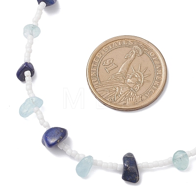 Natural Lapis Lazuli & Aquamarine Chip & Glass Seed Baeded Necklaces for Women NJEW-JN05603-02-1