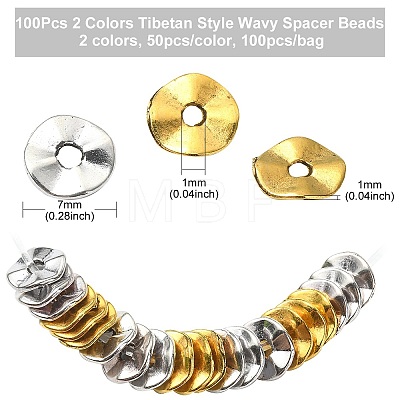 100Pcs 2 Colors Tibetan Style Wavy Spacer Beads TIBEB-YW0001-67-1