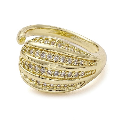 Rack Plating Brass Micro Pave Cubic Zirconia Open Cuff Rings RJEW-K257-26G-1