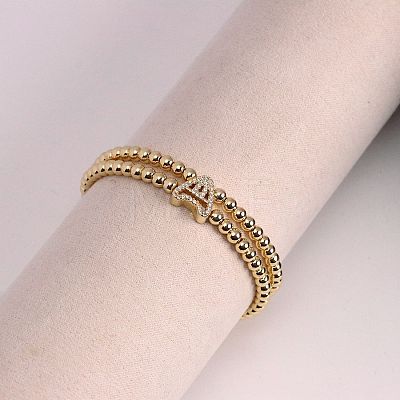 Brass Micro Pave Clear Cubic Zirconia Beads Double Strands Stretch Bracelets for Women FS-WGC7159-01-1