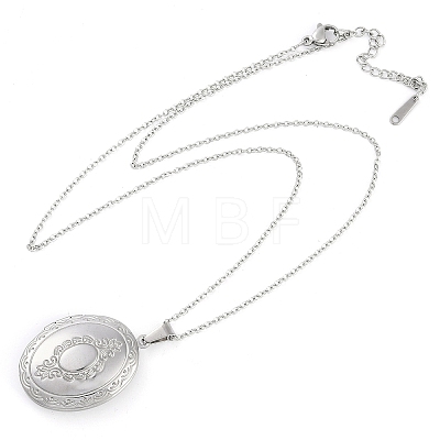 Anti-Tarnish 304 Stainless Steel Oval Locket Pendant Cable Chain Necklaces for Women NJEW-M050-04D-P-1