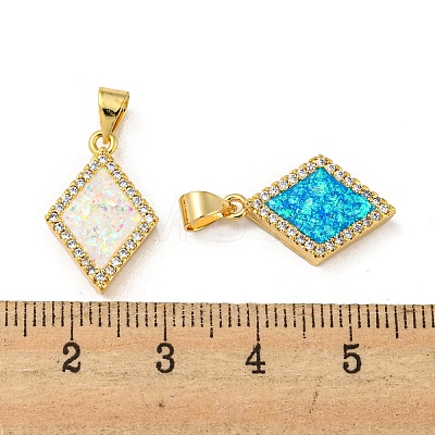 Brass Micro Pave Cubic Zirconia with Synthetic Opal Pendants KK-K356-19G-1