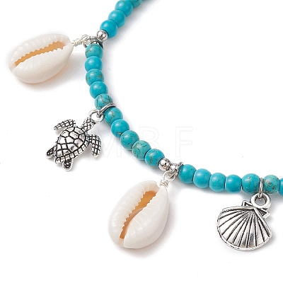 Natural Shell & Alloy Tortoise Charm Anklet AJEW-TA00022-1