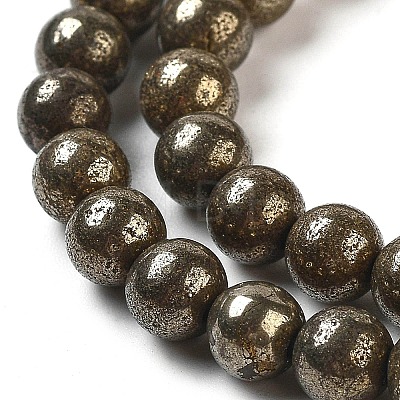 Natural Pyrite Round Beads Strands G-F197-10-6mm-1