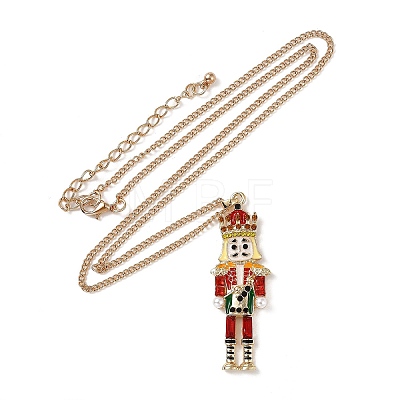 Alloy Enamel Christmas Nutcracker Pendant Necklaces NJEW-L048-01G-01-1