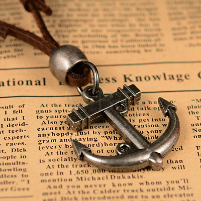 Anchor Adjustable Leather Alloy Pendant Necklaces NJEW-K031-34-1