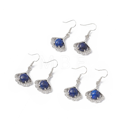 Natural Dyed Lapis Lazuli Ginkgo Leaf Dangle Earrings with Crystal Rhinestone EJEW-A092-03P-07-1