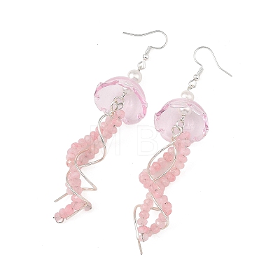 Dyed Natural Malaysia Jade Jellyfish Dangle Earrings for Women EJEW-JE07484-01-1