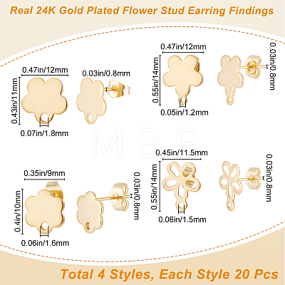 80Pcs 4 Style 201 Stainless Steel Stud Earring Findings EJEW-BBC0001-08-1