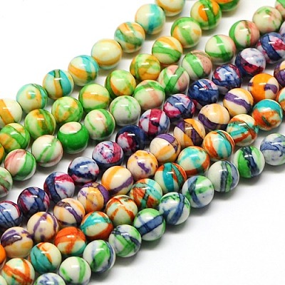 Dyed Round Synthetic Gemstone Ocean White Jade Beads Strands G-F085-10mm-M-1