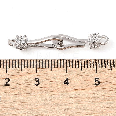 Rack Plating Brass Micro Pave Clear Cubic Zirconia Fold Over Clasps KK-S384-15P-1