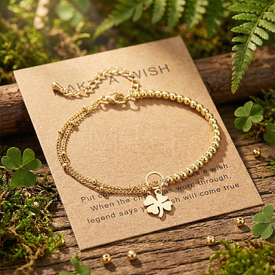 Four Leaf Clover 304 Stainless Steel Charm Bracelets UY0745-2-1