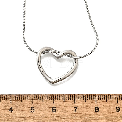 201 Stainless Steel Hollow Heart Pendant Snake Chain Necklaces for Women NJEW-B124-02P-1