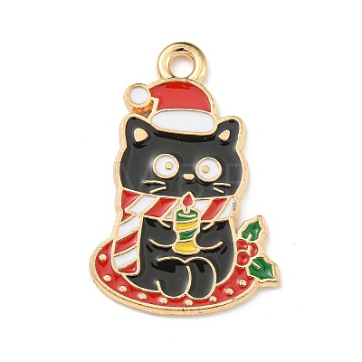 Christmas Kitty Alloy Enamel Pendants X-ENAM-I060-02D-1