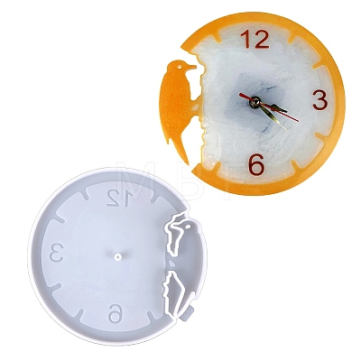 Flat Round with Woodpecker DIY Food Grade Silicone Clock Display Molds SIMO-PW0015-48A-1