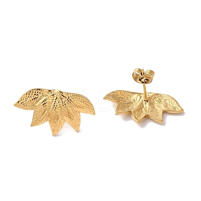 Textured Leaf Ion Plating(IP) 304 Stainless Steel Stud Earrings for Women EJEW-L287-033G-1
